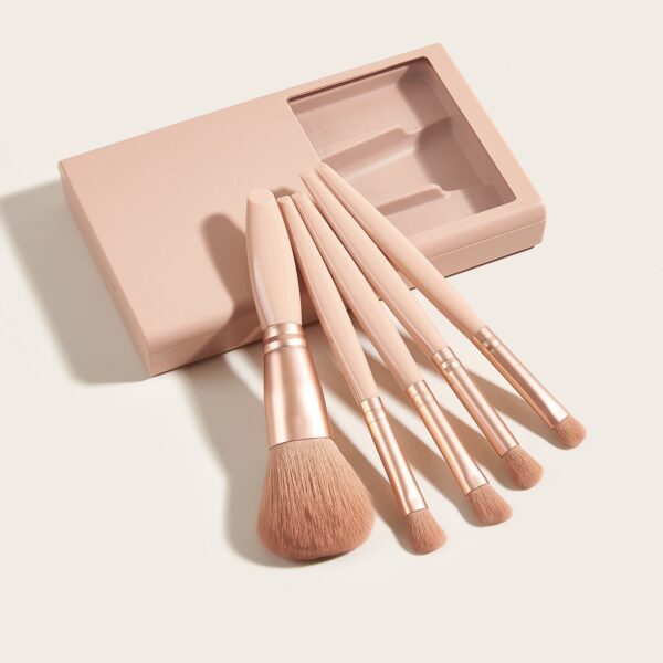 5 PCs Makeup Brushes With Mirror Travel Set - Image 5